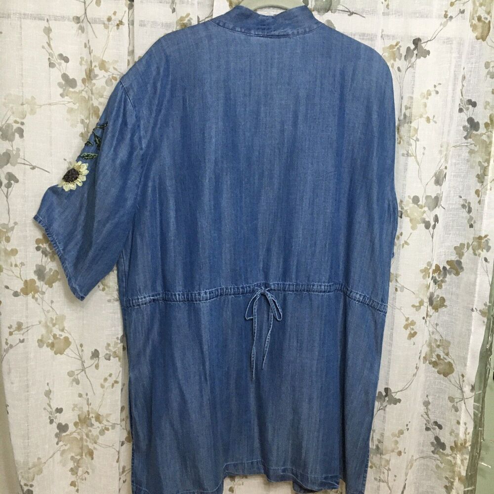 Style & Co Embroidered Chambray Kimono L Open Front  Boho Cottagecore Festival - Picture 8 of 16